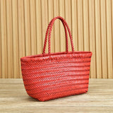 Handcrafted Italian Full Grain Leather Woven Handbag | Bamboo Style Basket Bag
