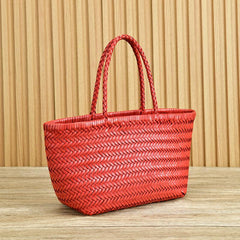 Handcrafted Italian Full Grain Leather Woven Handbag | Bamboo Style Basket Bag Handcrafted Italian Full Grain Leather Woven Handbag | Bamboo Style Basket Bag