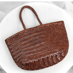 Handcrafted Italian Full Grain Leather Woven Handbag | Bamboo Style Basket Bag Handcrafted Italian Full Grain Leather Woven Handbag | Bamboo Style Basket Bag