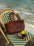 Handcrafted Italian Full Grain Leather Woven Handbag | Bamboo Style Basket Bag