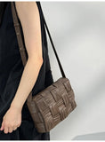 Italy Lambskin Leather Quilted Elegant Shoulder Bag, Wrinkle Leather Handwoven Bag, Trendy Boutique Designer Bag, Classic Style Leather Bag, Dark Brown