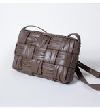 Italy Lambskin Leather Quilted Elegant Shoulder Bag, Wrinkle Leather Handwoven Bag, Trendy Boutique Designer Bag, Classic Style Leather Bag, Dark Brown