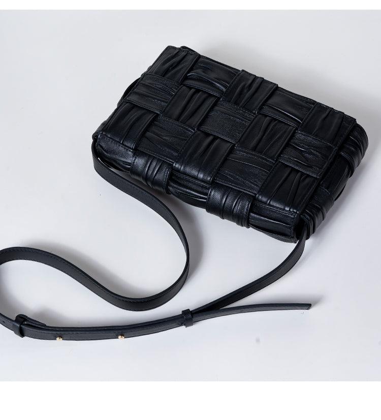 Italy Lambskin Leather Quilted Elegant Shoulder Bag, Wrinkle Leather Handwoven Bag, Trendy Boutique Designer Bag, Classic Style Leather Bag, Dark Brown