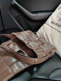 Italy Lambskin Leather Quilted Elegant Shoulder Bag, Wrinkle Leather Handwoven Bag, Trendy Boutique Designer Bag, Classic Style Leather Bag, Dark Brown