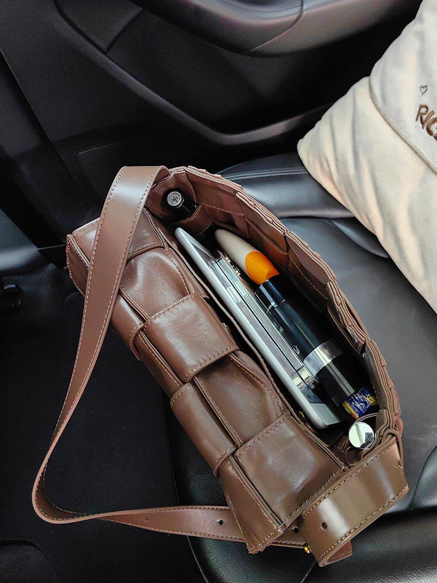 Italy Lambskin Leather Quilted Elegant Shoulder Bag, Wrinkle Leather Handwoven Bag, Trendy Boutique Designer Bag, Classic Style Leather Bag, Dark Brown