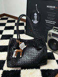 Italy Lambskin Leather Tote, Large Intrecciato Leather Bag, Classic Elegant Tote in Trendy, Designer Bag, Gift to Her