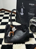 Italy Lambskin Leather Tote, Large Intrecciato Leather Bag, Classic Elegant Tote in Trendy, Designer Bag, Gift to Her