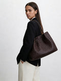 Italy Lambskin Leather Tote, Large Intrecciato Leather Bag, Classic Elegant Tote in Trendy, Designer Bag, Gift to Her