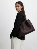 Italy Lambskin Leather Tote, Large Intrecciato Leather Bag, Classic Elegant Tote in Trendy, Designer Bag, Gift to Her