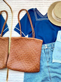 Italy Leather Woven Hobo Rectangle Tote Bag, Summer Beach Bag, Full Grain Leather Triple Jump Bamboo HandBag, Handcrafted Basket Bag