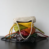 Italy Woven Leather Hobo Bag | Interwoven Summer Beach Bag, Full Grain Leather Triple Jump Bamboo HandBag, Black Leather Hobo Bag