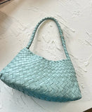 Italy Woven Leather Hobo Bag | Interwoven Summer Beach Bag, Full Grain Leather Triple Jump Bamboo HandBag, Black Leather Hobo Bag