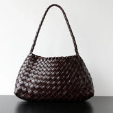 Italy Woven Leather Hobo Bag | Interwoven Summer Beach Bag, Full Grain Leather Triple Jump Bamboo HandBag, Black Leather Hobo Bag
