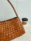 Italy Woven Leather Hobo Bag | Interwoven Summer Beach Bag, Full Grain Leather Triple Jump Bamboo HandBag, Black Leather Hobo Bag