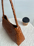 Italy Woven Leather Hobo Bag | Interwoven Summer Beach Bag, Full Grain Leather Triple Jump Bamboo HandBag, Black Leather Hobo Bag