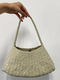 Italy Woven Leather Hobo Bag | Interwoven Summer Beach Bag, Full Grain Leather Triple Jump Bamboo HandBag, Black Leather Hobo Bag