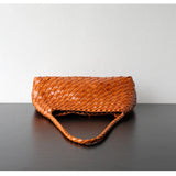 Italy Woven Leather Hobo Bag | Interwoven Summer Beach Bag, Full Grain Leather Triple Jump Bamboo HandBag, Black Leather Hobo Bag