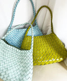 Italy Woven Leather Hobo Bag | Interwoven Summer Beach Bag, Full Grain Leather Triple Jump Bamboo HandBag, Black Leather Hobo Bag