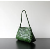 Italy Woven Leather Hobo Bag | Interwoven Summer Beach Bag, Full Grain Leather Triple Jump Bamboo HandBag, Black Leather Hobo Bag