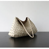 Italy Woven Leather Hobo Bag | Interwoven Summer Beach Bag, Full Grain Leather Triple Jump Bamboo HandBag, Black Leather Hobo Bag