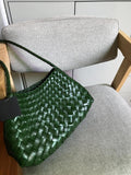 Italy Woven Leather Hobo Bag | Interwoven Summer Beach Bag, Full Grain Leather Triple Jump Bamboo HandBag, Black Leather Hobo Bag