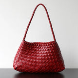 Italy Woven Leather Hobo Bag | Interwoven Summer Beach Bag, Full Grain Leather Triple Jump Bamboo HandBag, Black Leather Hobo Bag