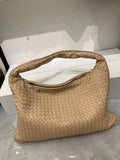 Lambskin Hobo Bag | Italian Leather Handbag | Large Handwoven Laptop Bag, Woven Dumpling Bag, Leather Tote Bag, Black, Blue Working Bag