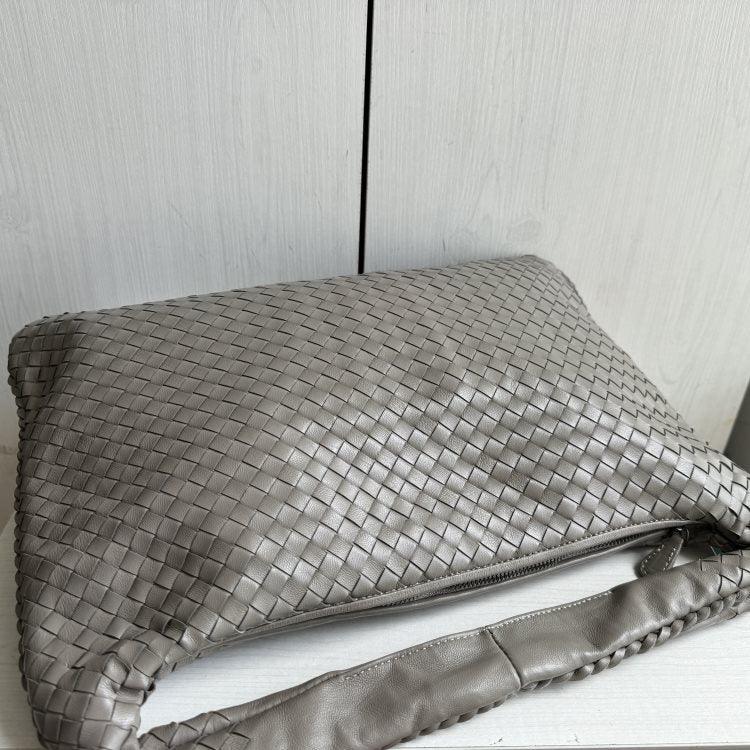 Lambskin Hobo Bag | Italian Leather Handbag | Large Handwoven Laptop Bag, Woven Dumpling Bag, Leather Tote Bag, Black, Blue Working Bag