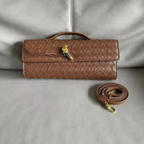 Lambskin Leather Knotted Intrecciato Evening Handbag | Woven Shoulder With Metal Buckle, Daily Fashion Designer Bag