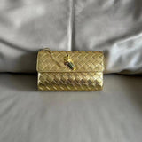 Lambskin Leather Knotted Intrecciato Evening Handbag | Woven Shoulder With Metal Buckle, Daily Fashion Designer Bag