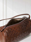 Lambskin Leather Woven Boston Bag, Mini Designer Bag, Leather Box Shoulder Bag, Classic Leather Handbag, Minimalist Genuine Leather Crossbody Purse