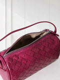 Lambskin Leather Woven Boston Bag, Mini Designer Bag, Leather Box Shoulder Bag, Classic Leather Handbag, Minimalist Genuine Leather Crossbody Purse