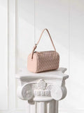 Lambskin Leather Woven Boston Bag, Mini Designer Bag, Leather Box Shoulder Bag, Classic Leather Handbag, Minimalist Genuine Leather Crossbody Purse