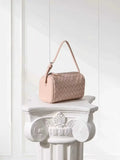 Lambskin Leather Woven Boston Bag, Mini Designer Bag, Leather Box Shoulder Bag, Classic Leather Handbag, Minimalist Genuine Leather Crossbody Purse