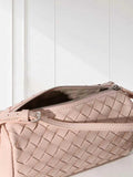 Lambskin Leather Woven Boston Bag, Mini Designer Bag, Leather Box Shoulder Bag, Classic Leather Handbag, Minimalist Genuine Leather Crossbody Purse