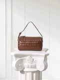 Lambskin Leather Woven Boston Bag, Mini Designer Bag, Leather Box Shoulder Bag, Classic Leather Handbag, Minimalist Genuine Leather Crossbody Purse