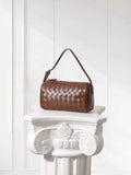 Lambskin Leather Woven Boston Bag, Mini Designer Bag, Leather Box Shoulder Bag, Classic Leather Handbag, Minimalist Genuine Leather Crossbody Purse