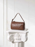 Lambskin Leather Woven Boston Bag, Mini Designer Bag, Leather Box Shoulder Bag, Classic Leather Handbag, Minimalist Genuine Leather Crossbody Purse