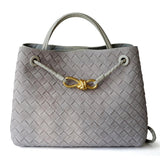 Lambskin Suede Leather Knotted Intrecciato Shoulder Bag | Woven Handbag With Metal Buckle, Daily Fashion Designer Bag, Woven Shoulder Purse