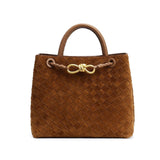 Lambskin Suede Leather Knotted Intrecciato Shoulder Bag | Woven Handbag With Metal Buckle, Daily Fashion Designer Bag, Woven Shoulder Purse