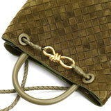 Lambskin Suede Leather Knotted Intrecciato Shoulder Bag | Woven Handbag With Metal Buckle, Daily Fashion Designer Bag, Woven Shoulder Purse