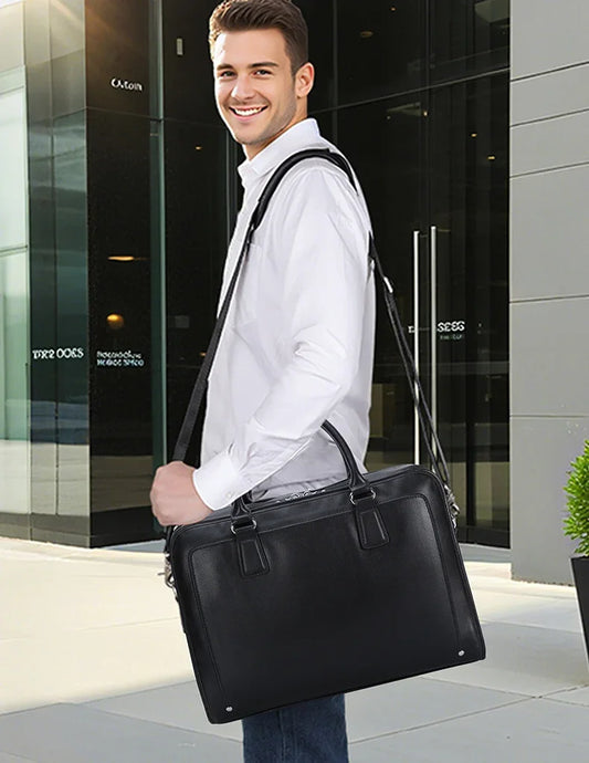 Large Cowhide Leather 17" Business Briefcase | Travel Messenger & Laptop Bag