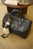 Large Cowhide Leather Boston Bag, Vintage Matte Leather Crossbody & Commuter Satchel with Sheep Charm