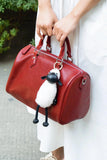 Large Cowhide Leather Boston Bag, Vintage Matte Leather Crossbody & Commuter Satchel with Sheep Charm