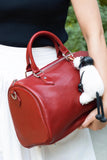 Large Cowhide Leather Boston Bag, Vintage Matte Leather Crossbody & Commuter Satchel with Sheep Charm