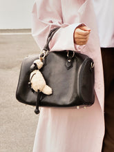 Large Cowhide Leather Boston Bag, Vintage Matte Leather Crossbody & Commuter Satchel with Sheep Charm