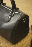 Large Cowhide Leather Boston Bag, Vintage Matte Leather Crossbody & Commuter Satchel with Sheep Charm