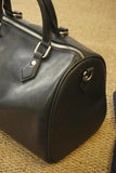 Large Cowhide Leather Boston Bag, Vintage Matte Leather Crossbody & Commuter Satchel with Sheep Charm