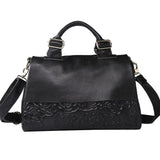 Large Elegant Cowhide Leather Shoulder Bag with Leopard Print Accent and Floral Print, Fashion Leather Handbag