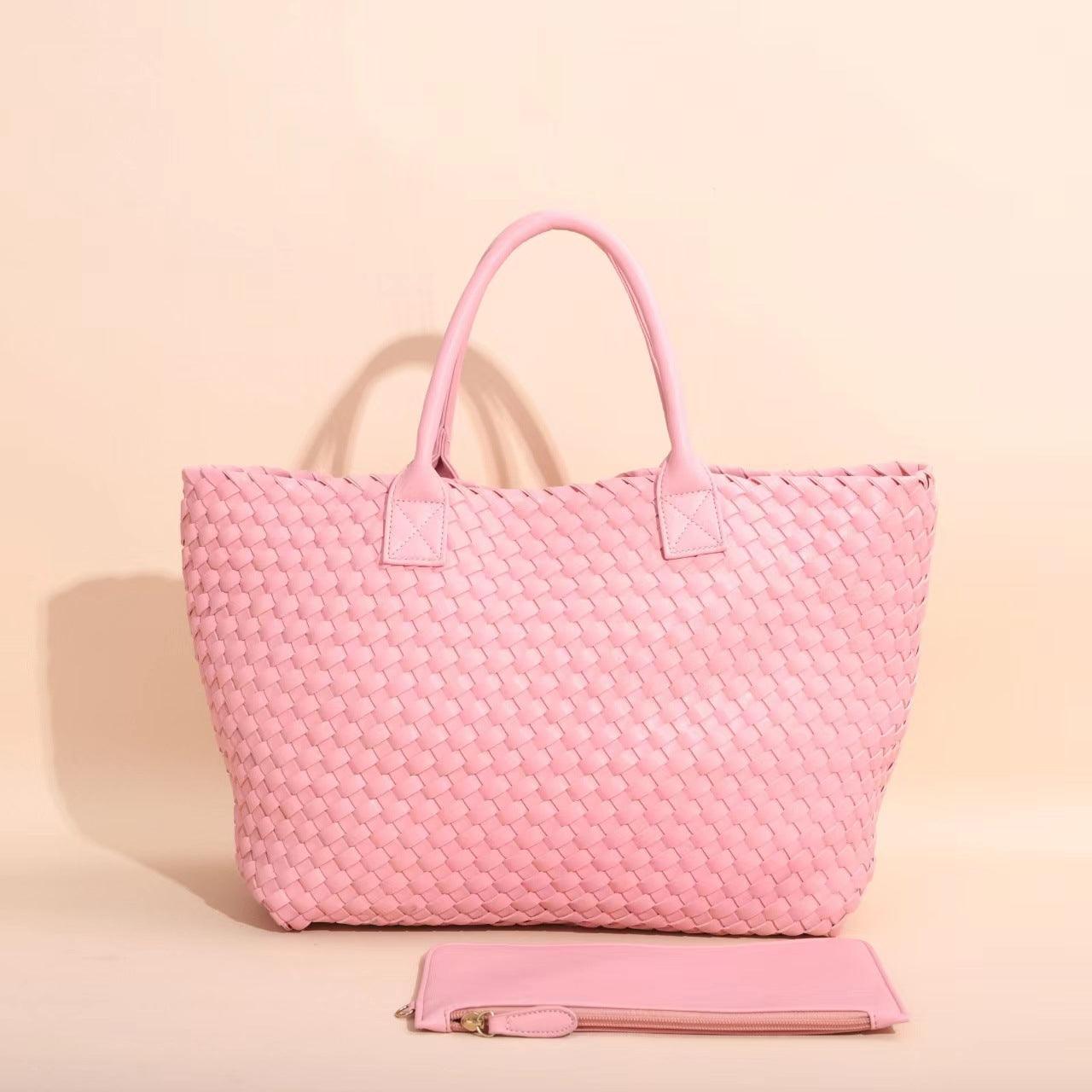 Large Handwoven Vegan Leather Tote/Weekend Bag in Onyx I Trendy Boutique Style ! Handmade Gift for Her - Alexel Crafts